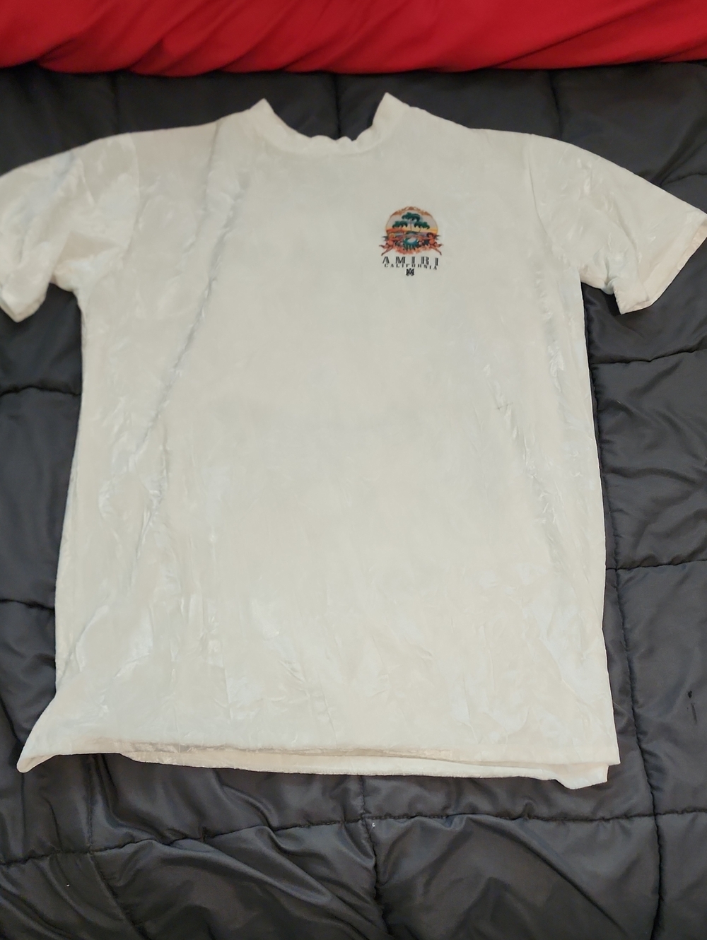 AMIRI Velvet Cream Short-Sleeve Tee with Small Multicolor Logo